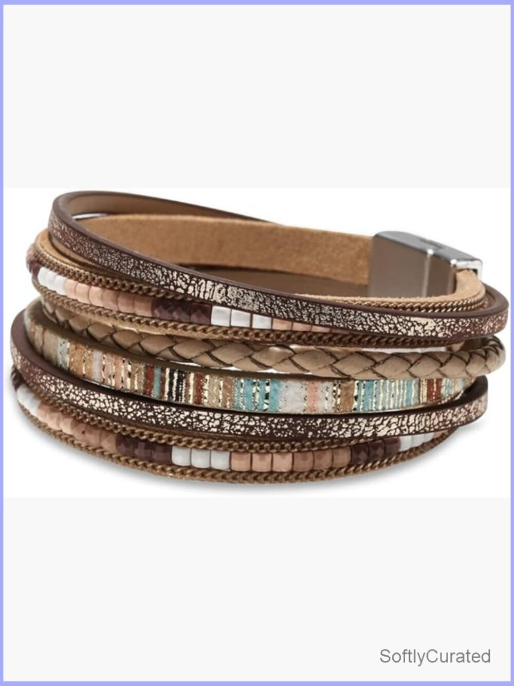 Leather Wrap Bracelet for Women Boho Multi-Layer Crystal Beads Cuff